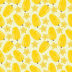 Tropical starfruit vector seamless repeat pattern. Seamless pattern texture design.