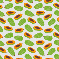 Papaya fruit pattern. Seamless summer tropical background. Vector illustration. Seamless pattern texture design.
