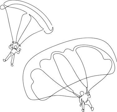 recommend clip art: Paratrooper flies in the sky. One line vector illustration.