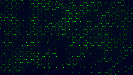Futuristic hexagon background. Futuristic honeycomb concept. Wave of particles. 3D. Data technology background