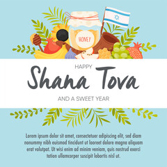 Happy Rosh Hashanah day, Shana Tova greeting card. Vector illustration