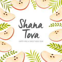 Happy Rosh Hashanah day, Shana Tova greeting card. Vector illustration