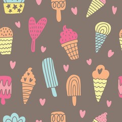A pattern with ice cream drawn by hand