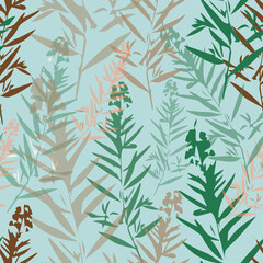 Abstract botanical herbal seamless pattern, organic texture, raster version