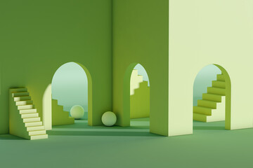 3d rendering space with geometric shapes