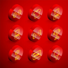 Set line Dumbbell, T-shirt, Weight, Kettlebell, Award cup, and Online fitness and training icon. Vector