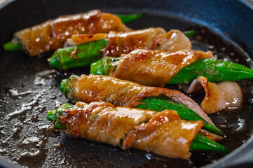 オクラの豚肉巻き　照り焼き