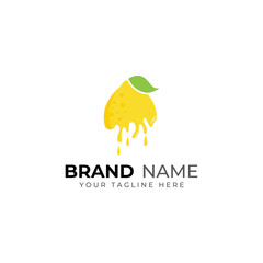 Fresh lemon fruit logo with leaves and fresh drink of lemon fruit. Logo vector illustration modern template.