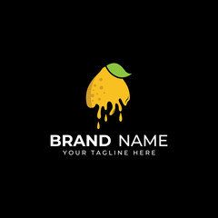 Fresh lemon fruit logo with leaves and fresh drink of lemon fruit. Logo vector illustration modern template.