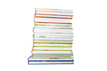 Stack of children books isolated on white background.