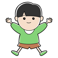 It is an illustration of a quiet boy who is happy to hurray.