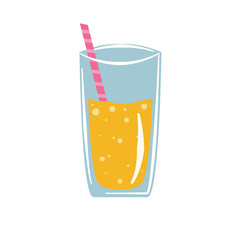 Illustration of summer juice multicolored with straw isolated on white background.  Design and textile , print, banner