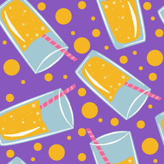 Illustration of a seamless summer juice or cocktail with straw on a background of veri peri .  Napkin print, tablecloth, summer print for clothing, product label.