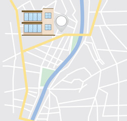Pointer  show residential building on map. vector