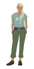 Obraz premium A dark-skinned girl stands and holds her hands in her pocket. Blonde.