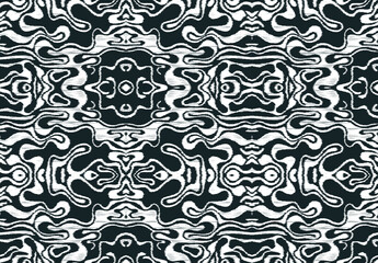 Black and white seamless pattern drawn in ikat technique. Can be used for a textile design