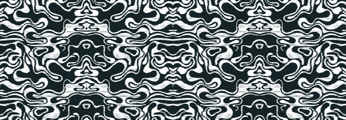 Black and white seamless pattern drawn in ikat technique. Can be used for a textile design