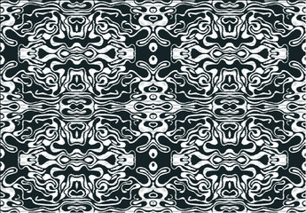 Black and white seamless pattern drawn in ikat technique. Can be used for a textile design