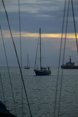 sailboat at the sunset slowly move