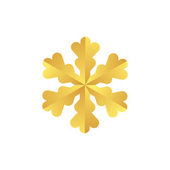 Golden snowflake icon. Foil snow flake stencil blueprint.
