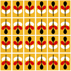 Geometrical seamless pattern Simple flowers composition. Mid-century background. Vintage colors illustration. Ornamental vector print for wallpaper, wrapping paper and fabric