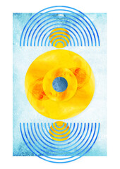 Boho watercolor illustration. Set of abstract modern art with simple geometric shapes, lines and circles. Boho in a minimalist style for poster, T-shirt printing, cover, banner