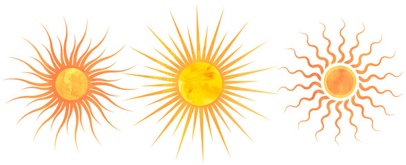 sun - individual elements isolated on white background. Modern abstract boho shapes with watercolor texture. Aesthetic geometric forms © Elena