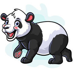Cute cartoon panda being happy isolated on white background.