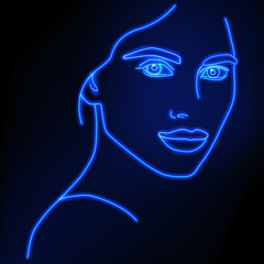 A continuous line of an abstract face with a neon effect.