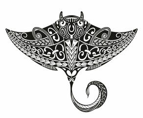 Stingray Manta in Maori style. Tattoo sketch tribal ethno style. Tattoo for divers.