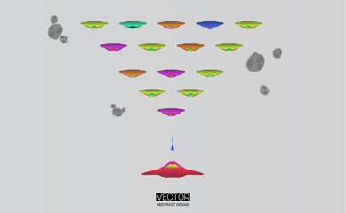 Flying saucer vs other flying saucers in the space. 2D game for pc-browsers or mobiles