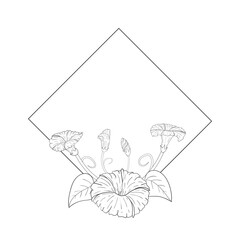 Floral triangular frame. Drawing and sketches with black and white linear art.