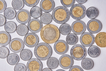 Mexican coins and banknotes. Mexican peso, Latin American currency. money, saved, finances,	
