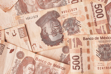 Mexican coins and banknotes. Mexican peso, Latin American currency. money, saved, finances,	