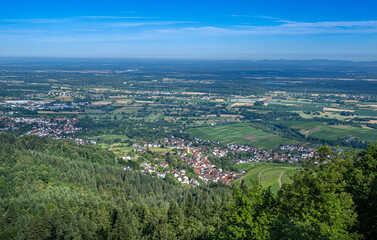 Obraz premium View over the Black Forest to the vineyards of the village Varnhalt near Baden Baden, Germany