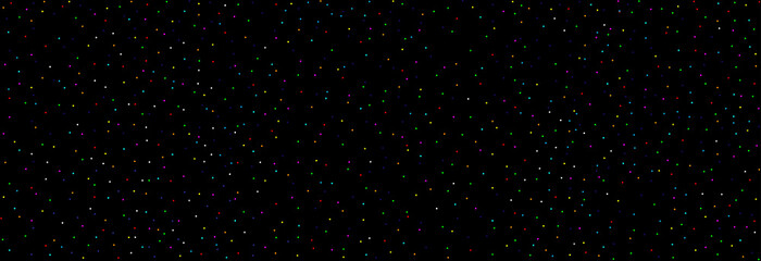 Round colored dots on a black background. Holiday design element or gift wrap. Seamless pattern.