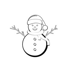 Snowman in a hat and with a scarf. Children's coloring.