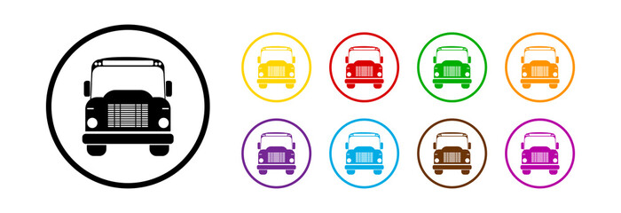 School bus, set of colorful icons. Sticker for school.
