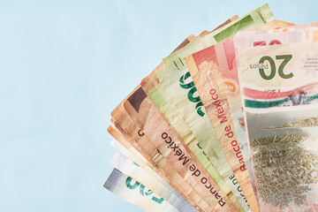 Mexican coins and banknotes. Mexican peso, Latin American currency. money, saved, finances,	