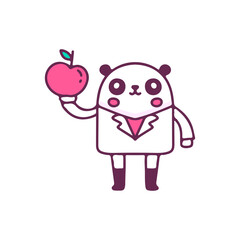 Cute doctor panda holding apple fruit, illustration for t-shirt, street wear, sticker, or apparel merchandise. With doodle, retro, and cartoon style.