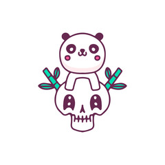 Cute panda and skull, illustration for t-shirt, street wear, sticker, or apparel merchandise. With doodle, retro, and cartoon style.