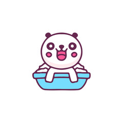 Kawaii baby panda bear in bathtub, illustration for t-shirt, street wear, sticker, or apparel merchandise. With doodle, retro, and cartoon style.
