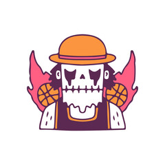 Trendy skull with fire basketball, illustration for t-shirt, sticker, or apparel merchandise. With doodle, retro, and cartoon style.