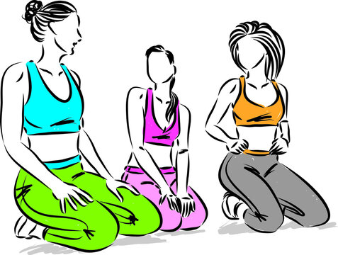 three women fitness talking having fun vector illustration