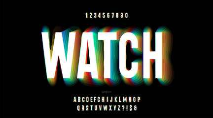 Vector watch color font 3d style modern typography for infographics, motion graphics, video, promotion, decoration, logotype, party poster, t shirt, book, animation, banner. 10 eps