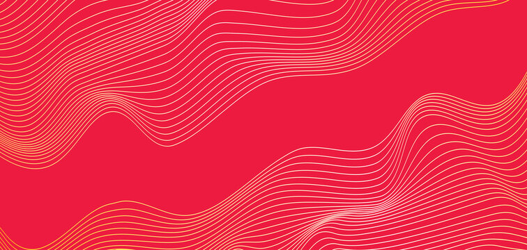 Abstract Vector Background Gold Line On Red Background For Your Design, Banner, Social Media Post. Chinese New Year Wallpaper 10 Eps