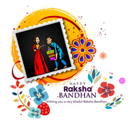 Rakhi Festival Background Design with Creative Rakhi Illustration, Indian festival Raksha Bandhan Vector Illustration with hindi text 'raksha bandhan'