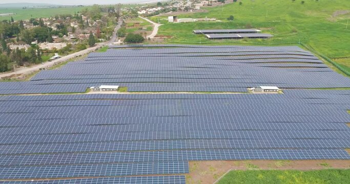 Aerial View of solar panels field, Nir David, Northern District, Israel.