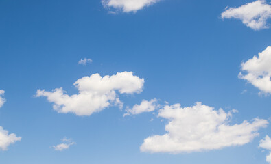 Sky with sunny clouds, sky background, copy space