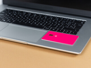 Credit card next to the computer to make purchases online